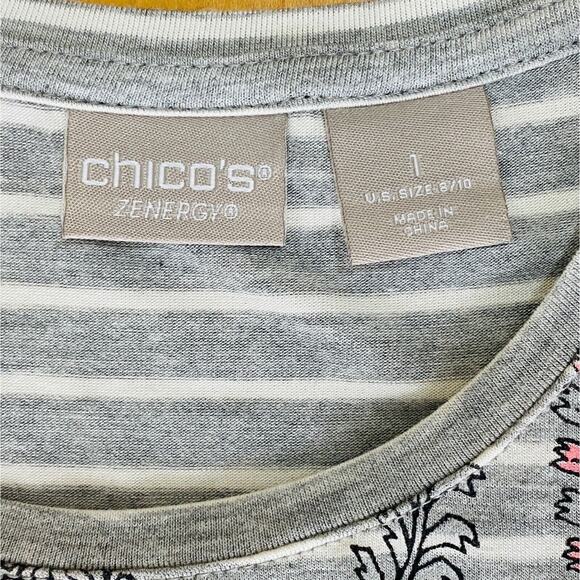 Zenergy By Chico's Top Women's 1 U.S. Medium 8 Gray Paisley Striped Long Sleeve - Picture 3 of 6